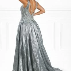 Honey Couture MEESHA Silver Crystal Over Skirt Princess Gown NEW ARRIVALS