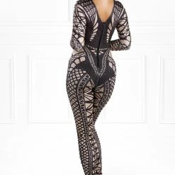 Honey Couture CRYSTAL Black Beaded Party Bodysuit NEW ARRIVALS