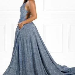 Honey Couture Made To Your Measurements Honey Couture TAHLIA Glitter Fabric Corset Lace Up Back Formal Dress