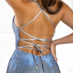 Honey Couture Made To Your Measurements Honey Couture TAHLIA Glitter Fabric Corset Lace Up Back Formal Dress