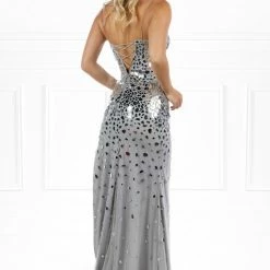 Honey Couture PRISM Silver Mirror Lace Up Corset Back Formal Gown Dress NEW ARRIVALS
