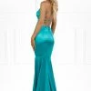 Honey Couture STEVIE Green Stretch Satin Corset Back Mermaid Formal Dress