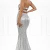 NEW ARRIVALS Honey Couture ELISE Silver Sequin Low Back Mermaid Evening Gown Dress