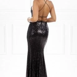 One Honey Boutique The LOUISA Black Sequin Corset Back Mermaid Formal Gown