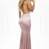 Honey Couture STEVIE Blush Pink Stretch Satin Corset Back Mermaid Formal Dress