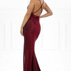 NEW ARRIVALS Honey Couture LUREX Burgundy Sparkle Mermaid Evening Gown Dress