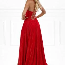 Honey Couture KYLA Red Shimmer Lace Up Back Formal Gown Dress NEW ARRIVALS