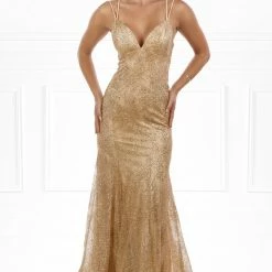 Honey Couture PAITYN Gold Glitter Lace Up Back Mermaid Formal Gown Dress 14 Honey Couture PAITYN Gold Glitter Lace Up Back Mermaid Formal Gown Dress