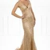 Honey Couture PAITYN Gold Glitter Lace Up Back Mermaid Formal Gown Dress
