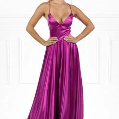 Honey Couture Made To Your Measurements NEW ARRIVALS Honey Couture LUCINDA Lace Up Back Satin A Line Formal Dress