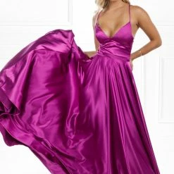 Honey Couture Made To Your Measurements NEW ARRIVALS Honey Couture LUCINDA Lace Up Back Satin A Line Formal Dress