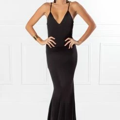 NEW ARRIVALS Honey Couture HAZEL Black Low Back Bum Ruched Mermaid Formal Dress