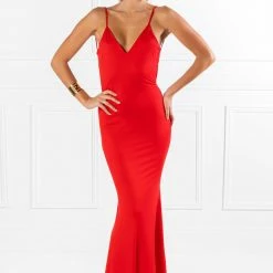 Honey Couture HAZEL Red Low Back Bum Ruched Mermaid Formal Dress NEW ARRIVALS