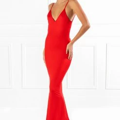Honey Couture HAZEL Red Low Back Bum Ruched Mermaid Formal Dress NEW ARRIVALS