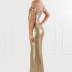 Honey Couture CONTESSA Gold Sequin Off Shoulder Mermaid Formal Dress NEW ARRIVALS