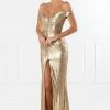 Honey Couture CONTESSA Gold Sequin Off Shoulder Mermaid Formal Dress NEW ARRIVALS
