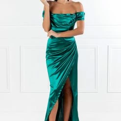 Honey Couture ESMERELDA Emerald Green Off Shoulder Corset Bustier Formal Dress NEW ARRIVALS