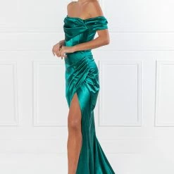 Honey Couture ESMERELDA Emerald Green Off Shoulder Corset Bustier Formal Dress NEW ARRIVALS