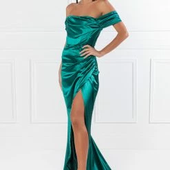 Honey Couture ESMERELDA Emerald Green Off Shoulder Corset Bustier Formal Dress NEW ARRIVALS