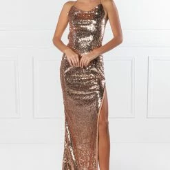 Honey Couture LIBERTY Gold Sequin Lace Up Formal Dress 14 Honey Couture LIBERTY Gold Sequin Lace Up Formal Dress