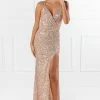 Honey Couture PEYTON Gold Sequin Formal Dress