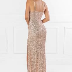 Honey Couture PEYTON Gold Sequin Formal Dress