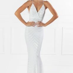 Honey Couture HEIDY White Sequin Mermaid Formal Dress