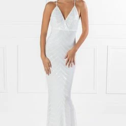 Honey Couture HEIDY White Sequin Mermaid Formal Dress