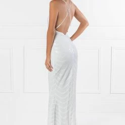 Honey Couture HEIDY White Sequin Mermaid Formal Dress