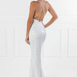 Honey Couture HEIDY White Sequin Mermaid Formal Dress