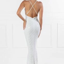 Honey Couture HEIDY White Sequin Mermaid Formal Dress