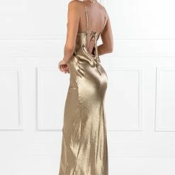 Honey Couture EVELYN Gold Silky Slip Formal Dress NEW ARRIVALS