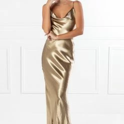 Honey Couture EVELYN Gold Silky Slip Formal Dress NEW ARRIVALS