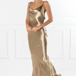 Honey Couture EVELYN Gold Silky Slip Formal Dress NEW ARRIVALS