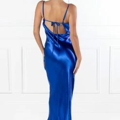 NEW ARRIVALS Honey Couture EVELYN Blue Silky Slip Formal Dress