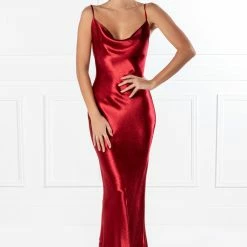 NEW ARRIVALS Honey Couture EVELYN Burgundy Silky Slip Formal Dress