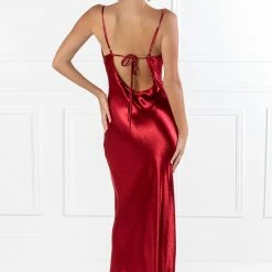 NEW ARRIVALS Honey Couture EVELYN Burgundy Silky Slip Formal Dress