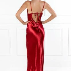 NEW ARRIVALS Honey Couture EVELYN Burgundy Silky Slip Formal Dress