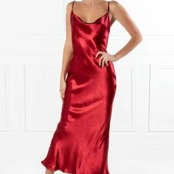 NEW ARRIVALS Honey Couture EVELYN Burgundy Silky Slip Formal Dress