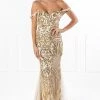Honey Couture KIMBERLEY Gold Sequin Off Shoulder Formal Dress