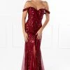 NEW ARRIVALS Honey Couture KIMBERLEY Burgundy Sequin Off Shoulder Formal Dress