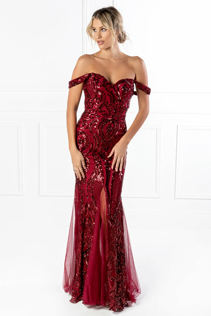 NEW ARRIVALS Honey Couture KIMBERLEY Burgundy Sequin Off Shoulder Formal Dress 3 NEW ARRIVALS Honey Couture KIMBERLEY Burgundy Sequin Off Shoulder Formal Dress