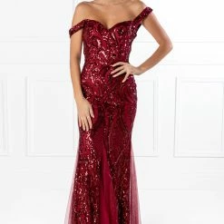 NEW ARRIVALS Honey Couture KIMBERLEY Burgundy Sequin Off Shoulder Formal Dress 15 NEW ARRIVALS Honey Couture KIMBERLEY Burgundy Sequin Off Shoulder Formal Dress