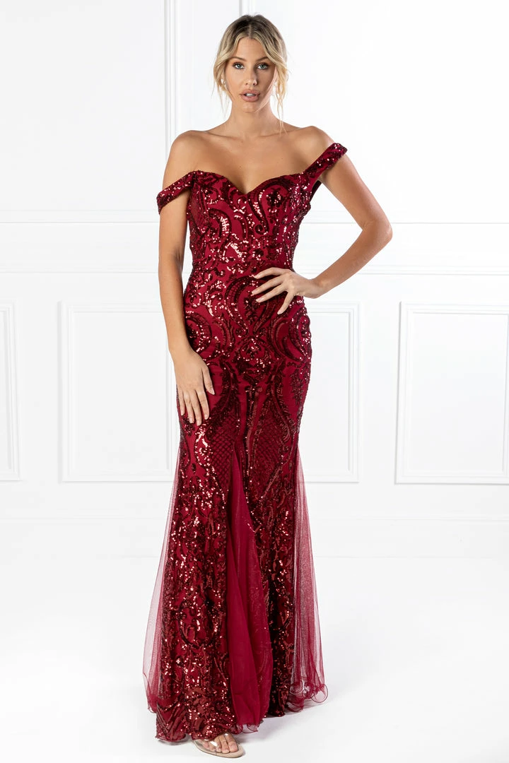 NEW ARRIVALS Honey Couture KIMBERLEY Burgundy Sequin Off Shoulder Formal Dress 5 NEW ARRIVALS Honey Couture KIMBERLEY Burgundy Sequin Off Shoulder Formal Dress