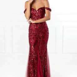 NEW ARRIVALS Honey Couture KIMBERLEY Burgundy Sequin Off Shoulder Formal Dress 16 NEW ARRIVALS Honey Couture KIMBERLEY Burgundy Sequin Off Shoulder Formal Dress