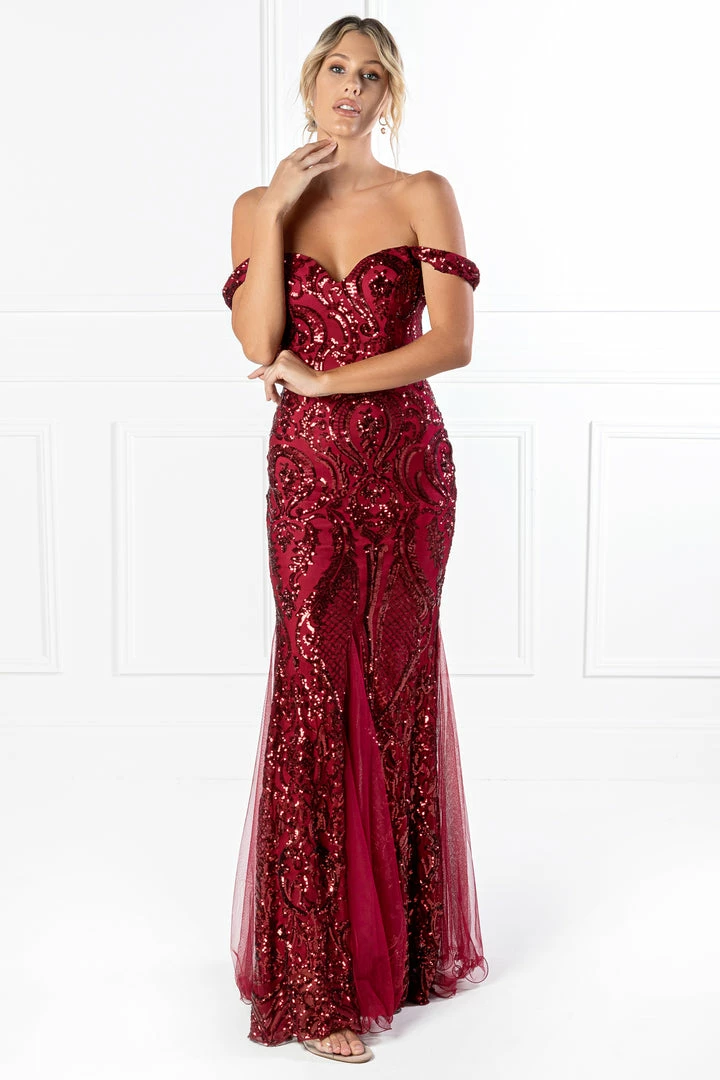 NEW ARRIVALS Honey Couture KIMBERLEY Burgundy Sequin Off Shoulder Formal Dress 6 NEW ARRIVALS Honey Couture KIMBERLEY Burgundy Sequin Off Shoulder Formal Dress