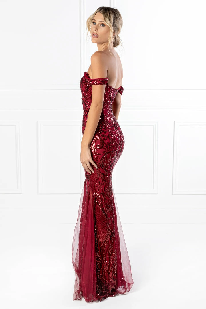 NEW ARRIVALS Honey Couture KIMBERLEY Burgundy Sequin Off Shoulder Formal Dress 8 NEW ARRIVALS Honey Couture KIMBERLEY Burgundy Sequin Off Shoulder Formal Dress
