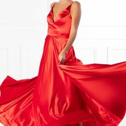 Honey Couture Made To Your Measurements Honey Couture JAYNE Satin Deep V Full Skirt Made To Order Formal Dress NEW ARRIVALS