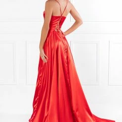 Honey Couture Made To Your Measurements Honey Couture JAYNE Satin Deep V Full Skirt Made To Order Formal Dress NEW ARRIVALS