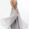NEW ARRIVALS Honey Couture VIOLET Grey Tulle Crystal Beaded Formal Dress